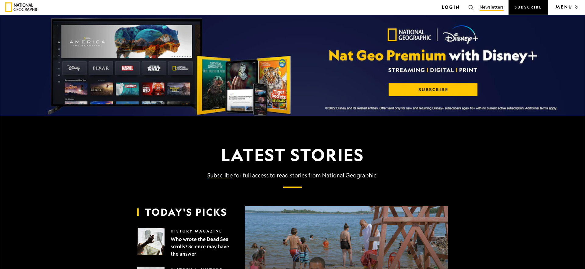 preview of the National Geographic homepage