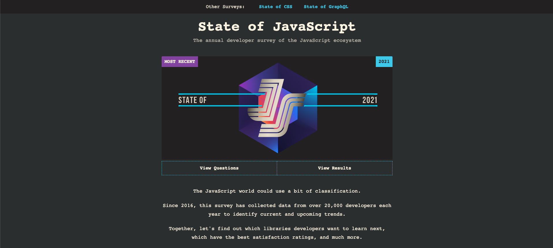 preview of the State of JavaScript homepage